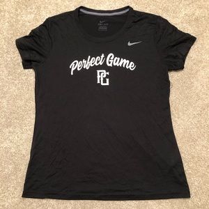 Brand new woman’s Perfect Game Baseball t-shirt. Nike Dri-fit. Black. PG. large